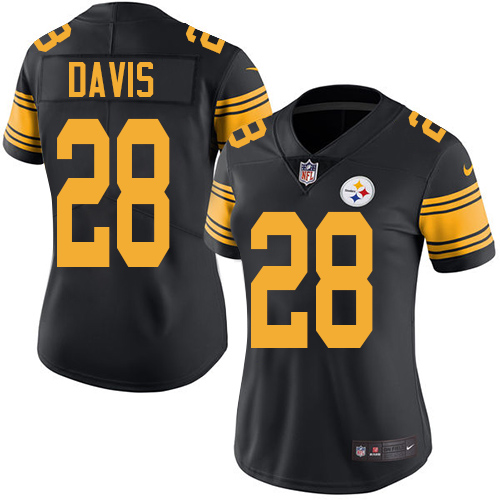 Women's Elite Sean Davis Nike Jersey Black - #28 Rush NFL Pittsburgh Steelers